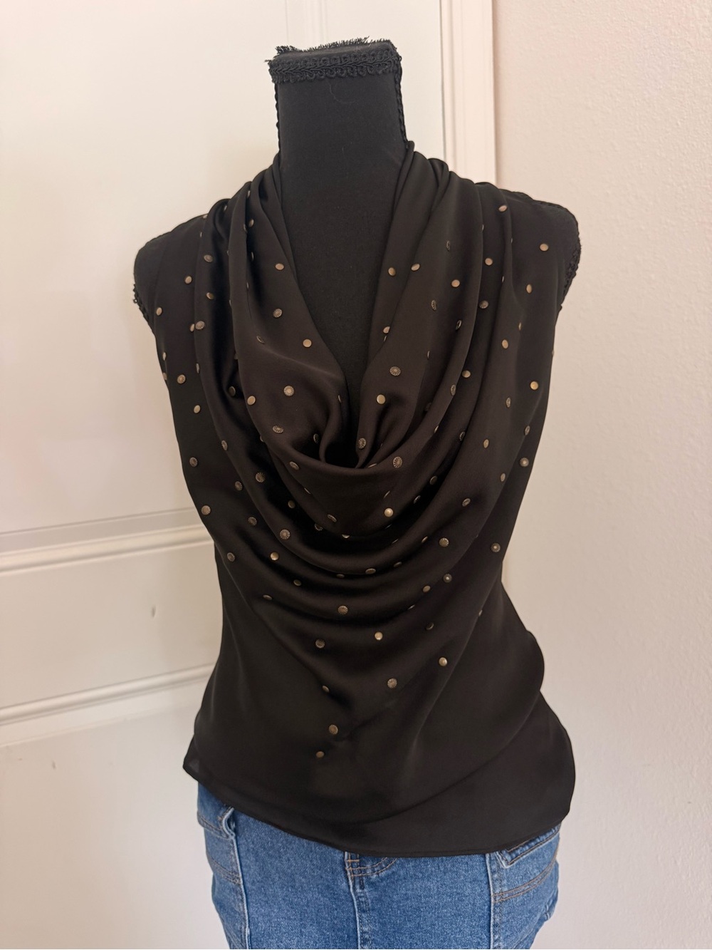 2000s Embellished Cowl Neck Top